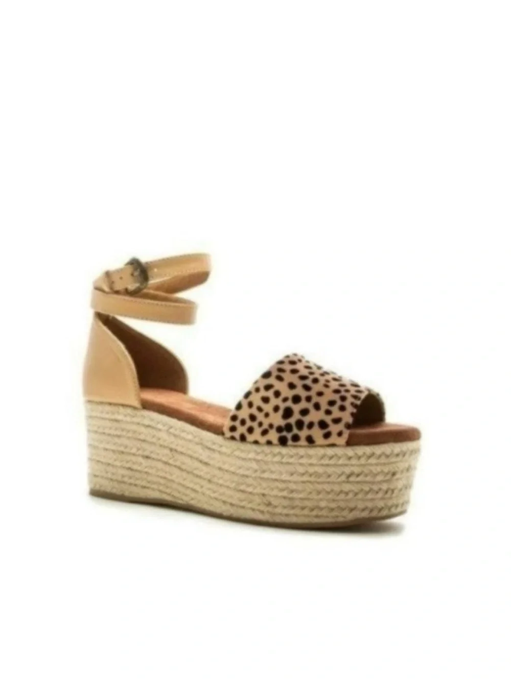 Sandals Tan leopard print espadrille platform wedge heels